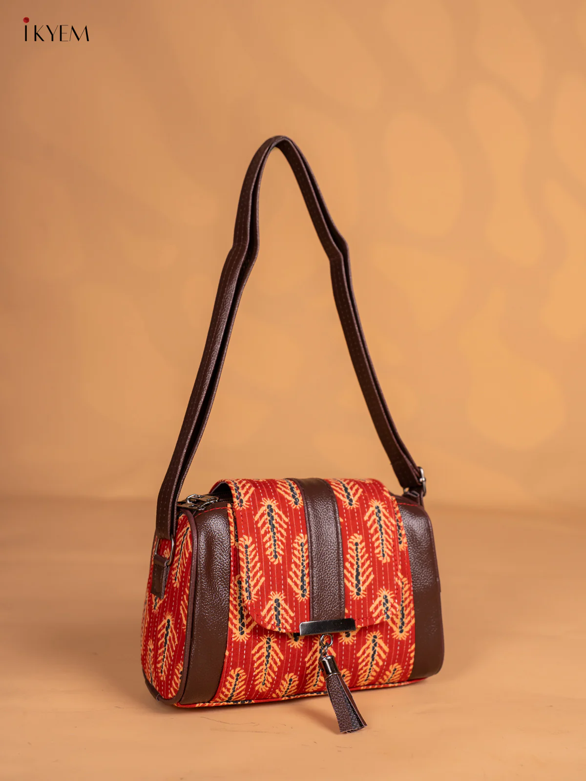 Ajrakh Printed Flap Sling Bag - Red - KN05137 - Image 2