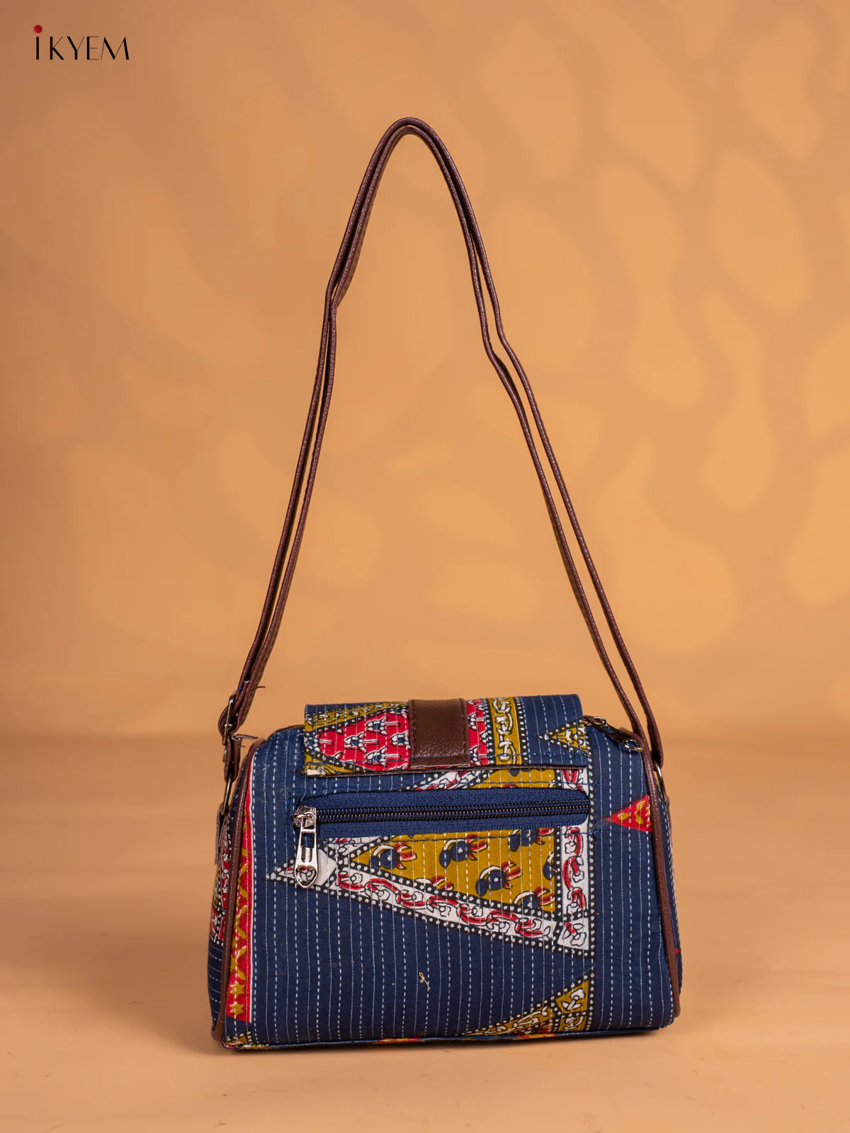 Printed Gusset & Flap Sling Bag - Blue - KN05149 - Image 3