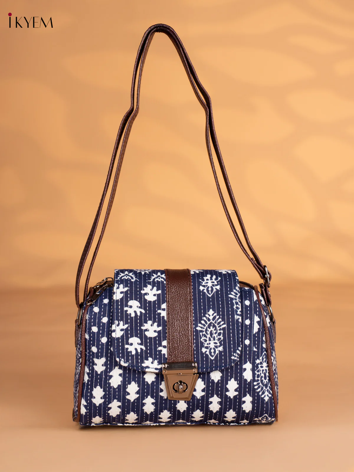 Printed Gusset & Flap Sling Bag - Blue - KN05154
