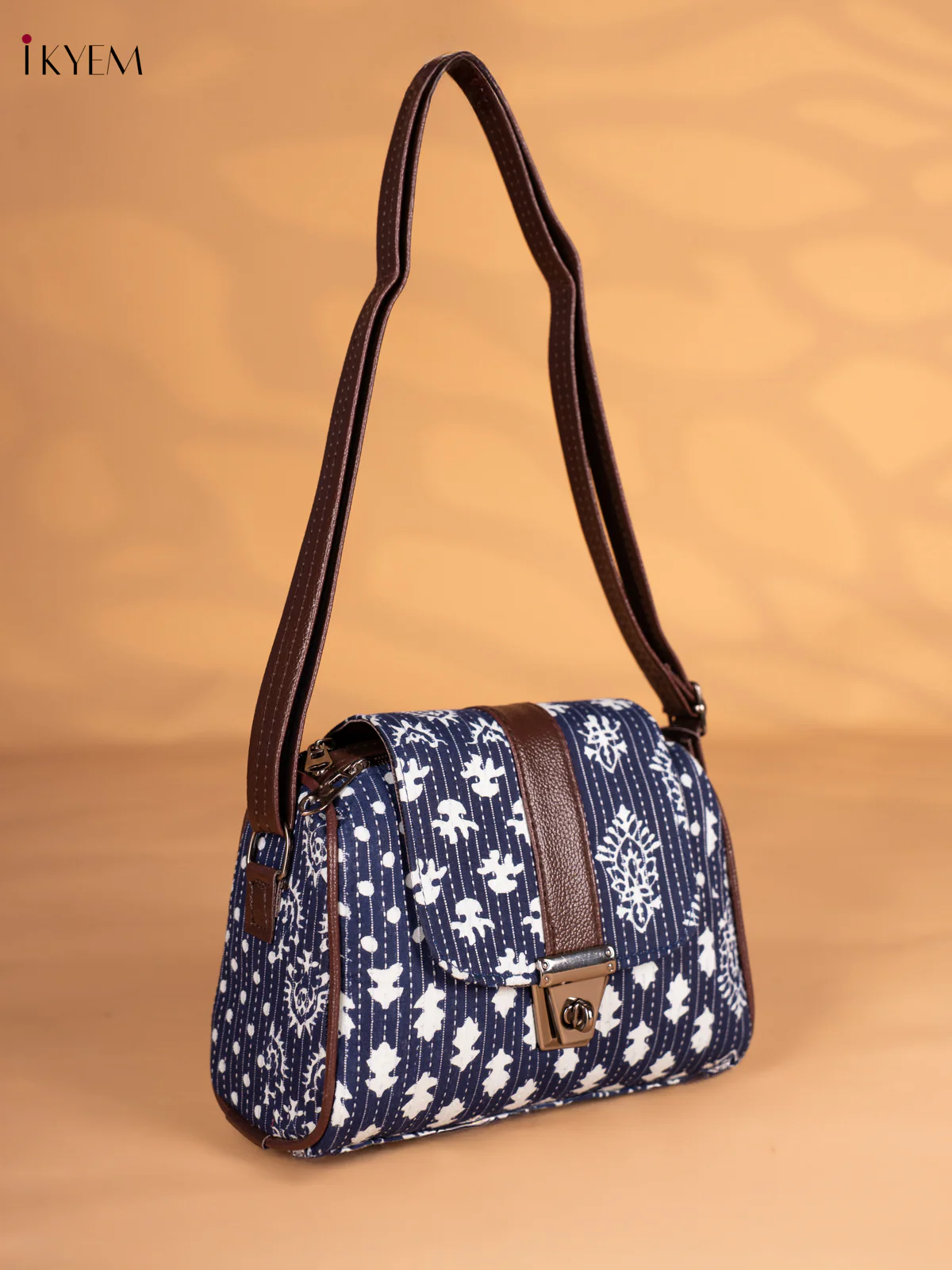 Printed Gusset & Flap Sling Bag - Blue - KN05154 - Image 2