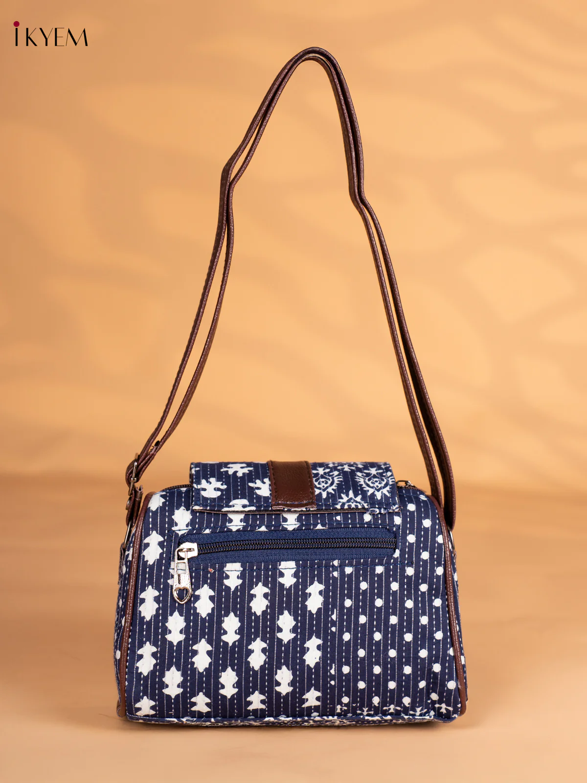 Printed Gusset & Flap Sling Bag - Blue - KN05154 - Image 4