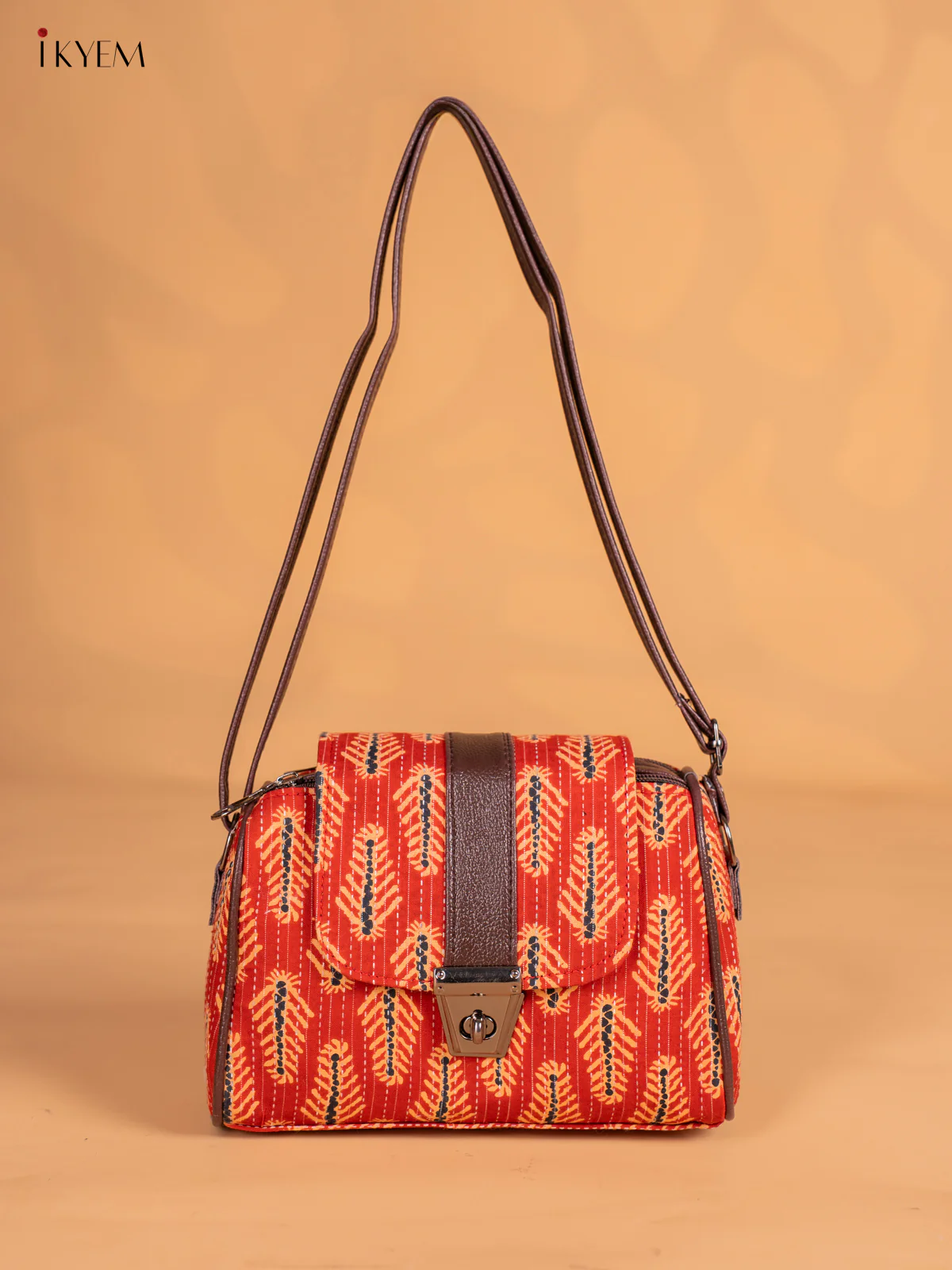 Ajrakh printed Gusset & Flap Sling Bag - Red - KN05156