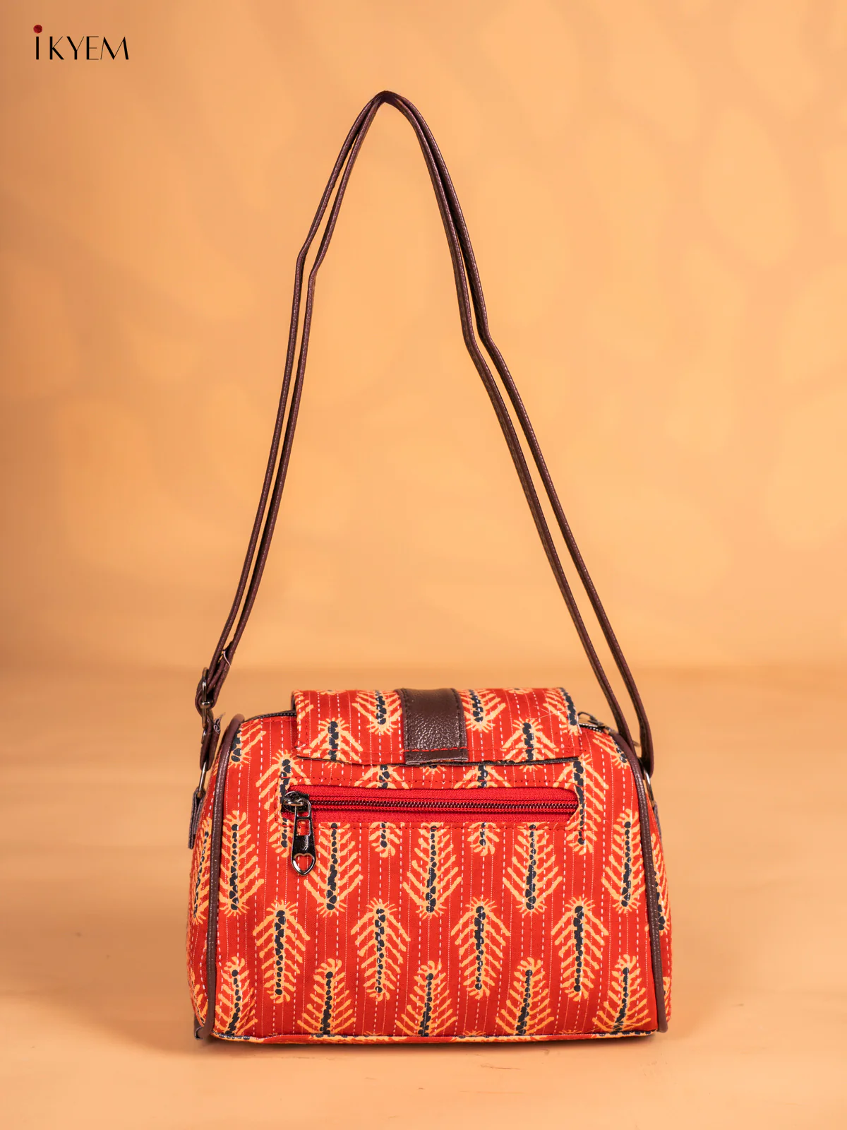 Ajrakh printed Gusset & Flap Sling Bag - Red - KN05156 - Image 3