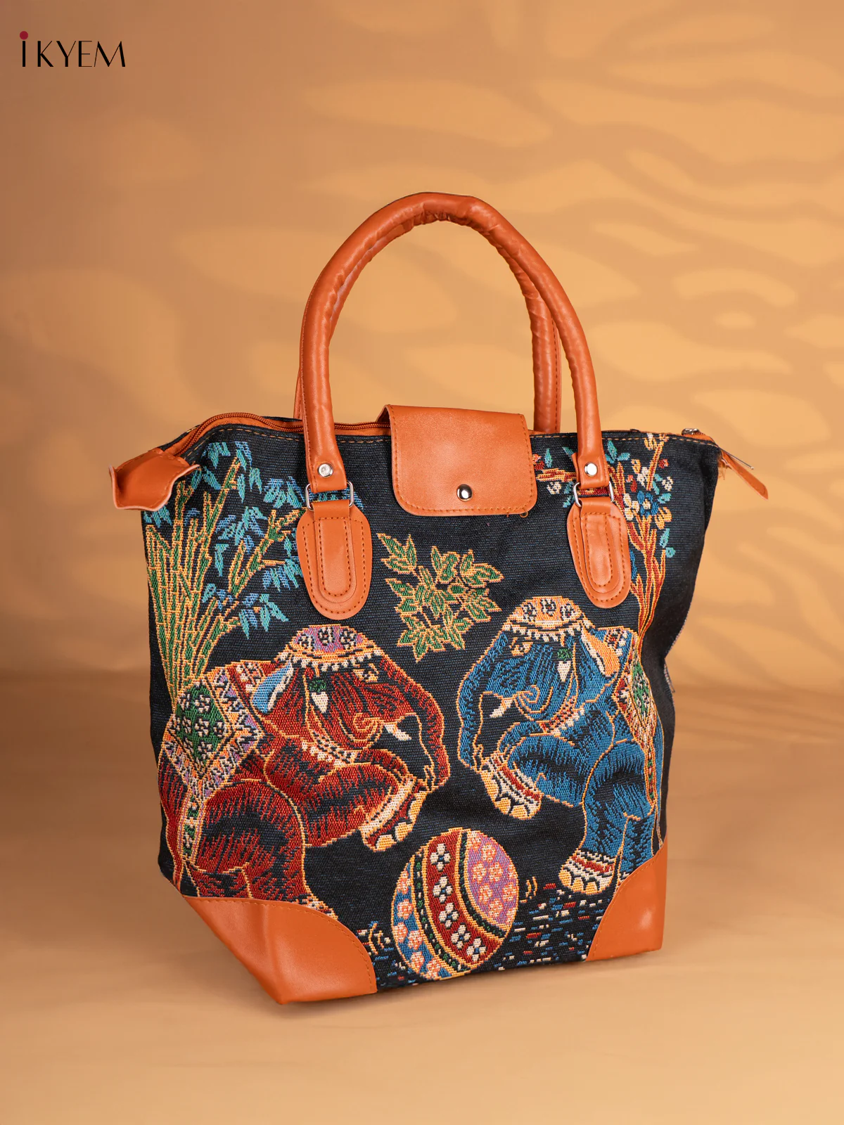 Dual Elephant Printed Tote Bag - Black - KN05159 - Image 3