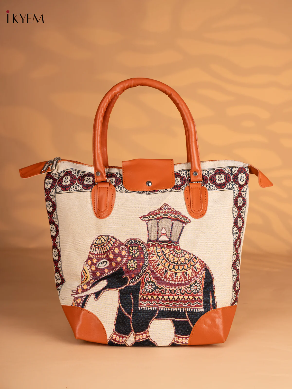 Elephant Printed Tote Bag - Cream - KN05161