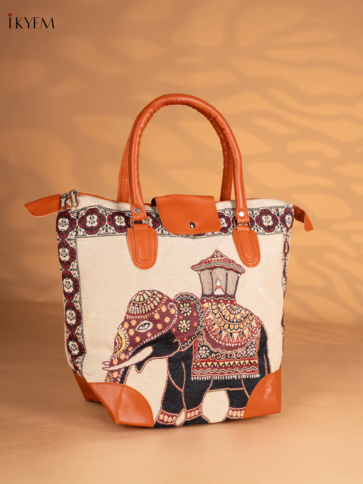 Elephant Printed Tote Bag - Cream - KN05161 - Image 2