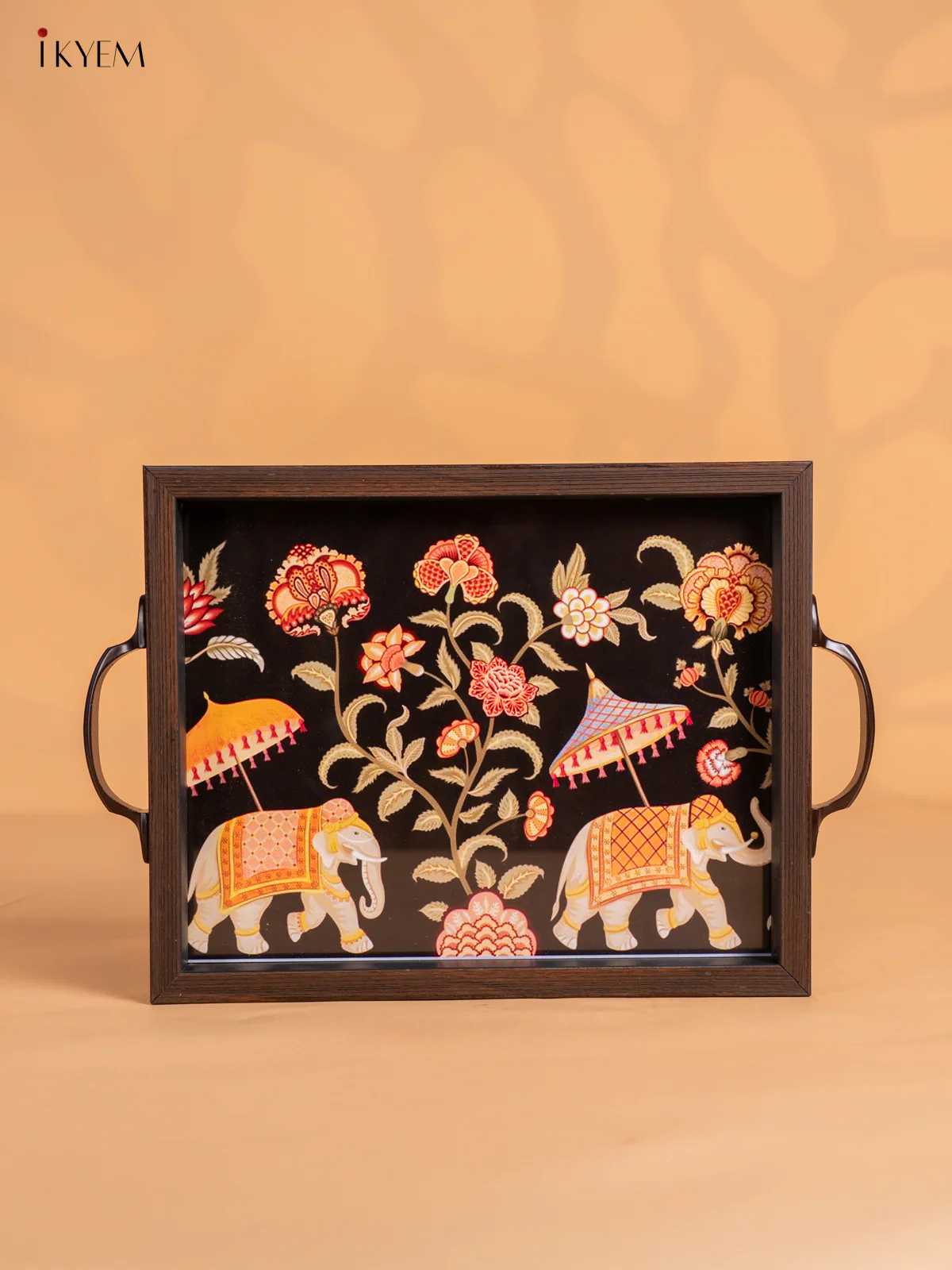 Madhubani Art Tray with Depiction of Elephant - (10.4X8.5) Inch - KN06114