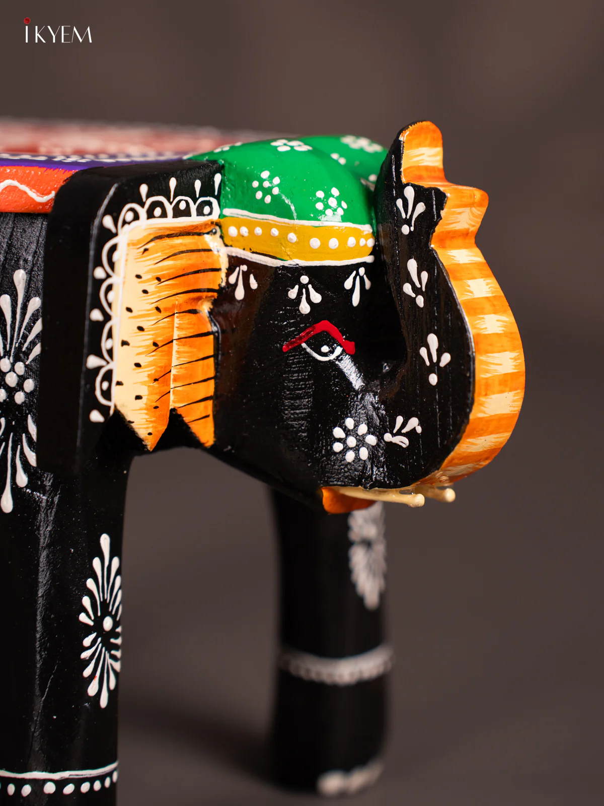 Hand-Painted Wooden Elephant Stool - Black - 6 Inches - KN06118 - Image 2