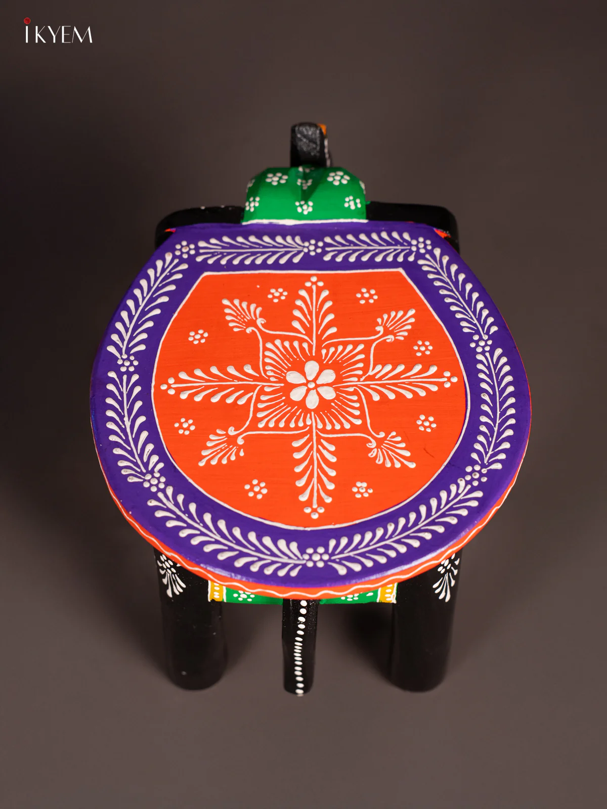 Hand-Painted Wooden Elephant Stool - Black - 6 Inches - KN06118 - Image 4