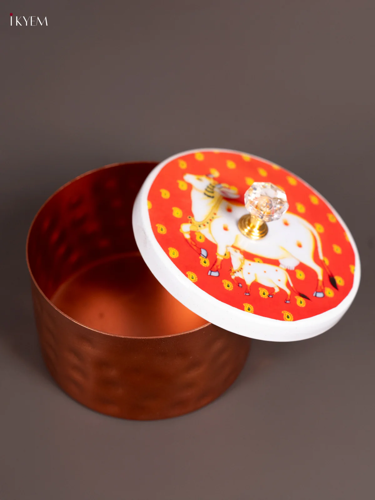 Cow & calf Digital Printed Lid Metal Copper Nuts Box - Red - (4×4) Inch - KN10115 - Image 2