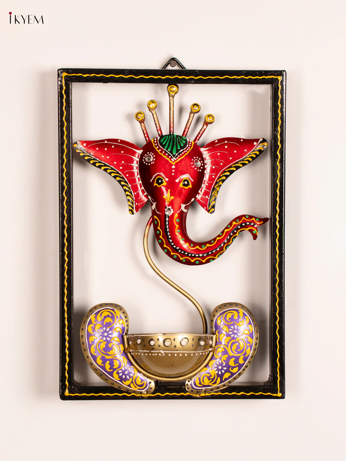 Hand-Painted Metal Ganesh T-Light Frame - 11.5 Inch - KN12115