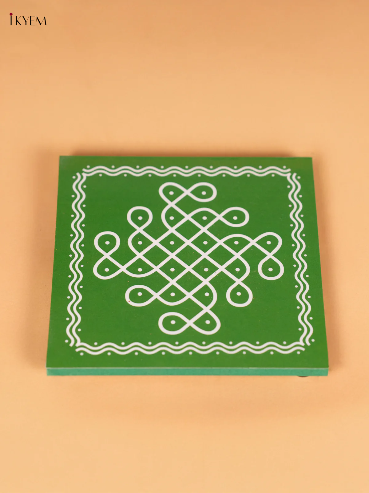 Sikku Kolam Wooden Square Manai - Green - (6x6) Inch - KN12117 - Image 2
