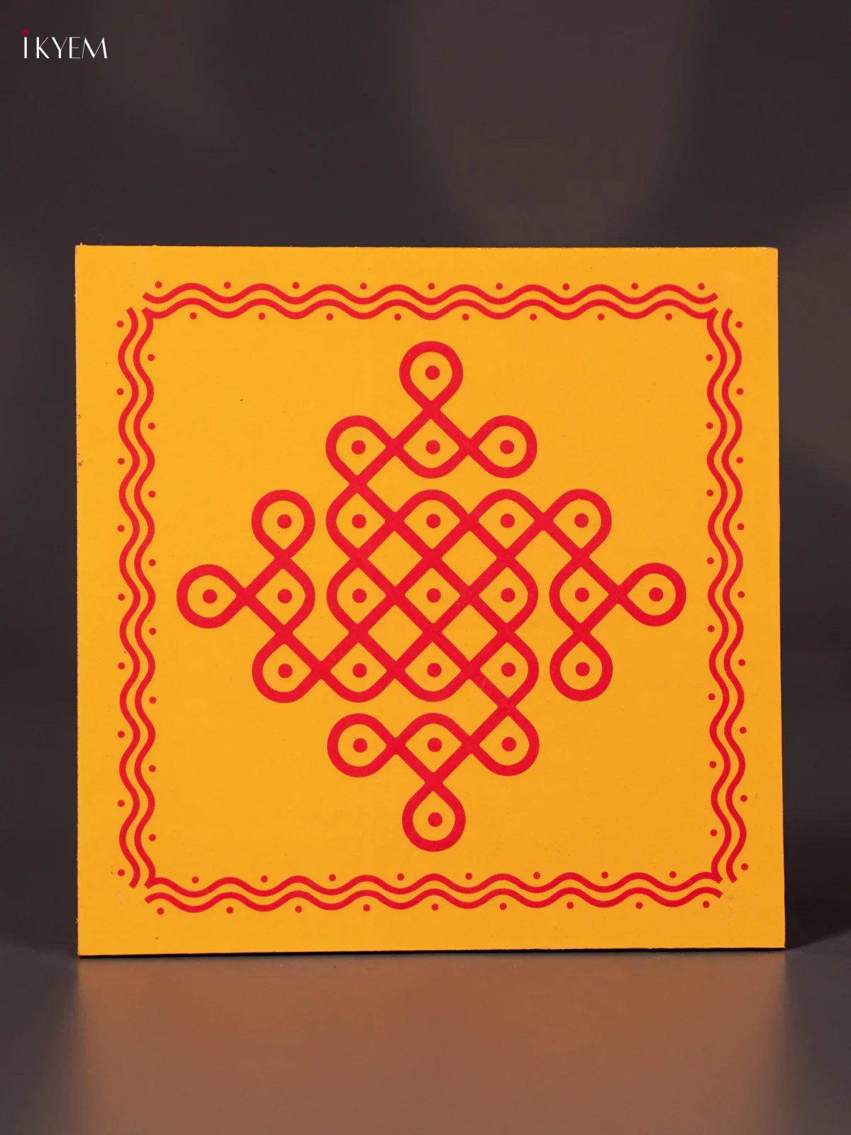 Sikku Kolam Wooden Square Manai - Yellow - (6x6) Inch - KN12118