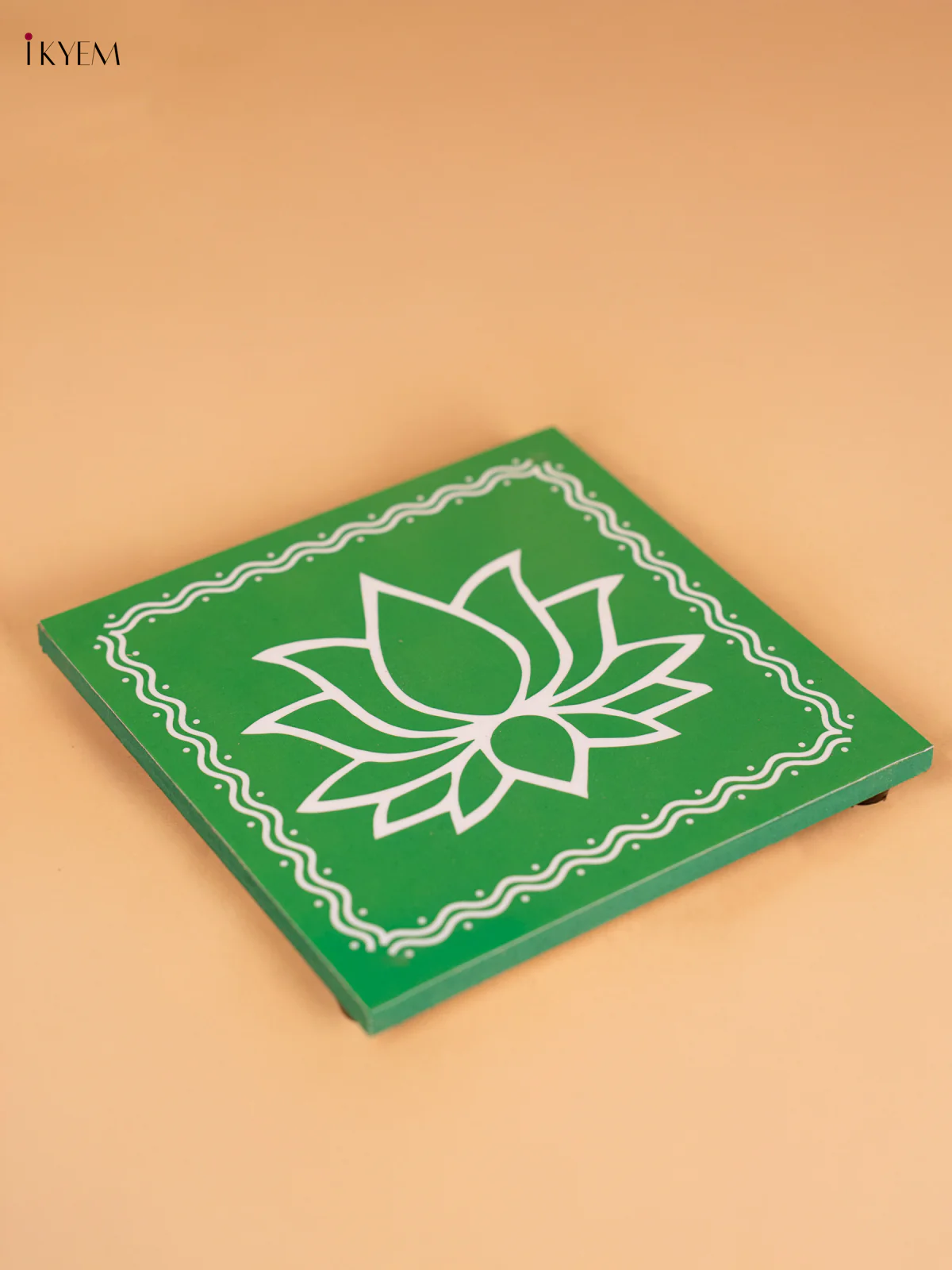 Lotus Wooden Square Manai - Green - (6x6) Inches - KN12124 - Image 3