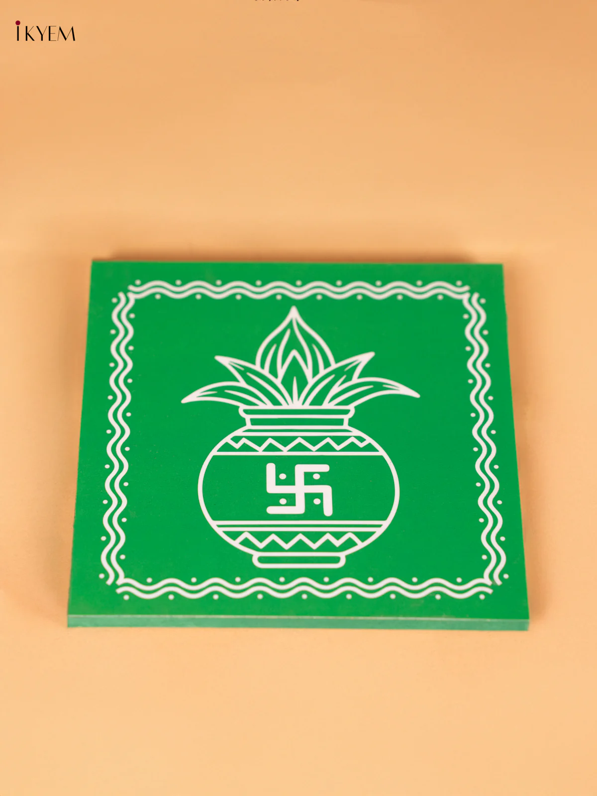 Kalasam Wooden Square Manai - Green - (6x6) Inches - KN12125 - Image 2
