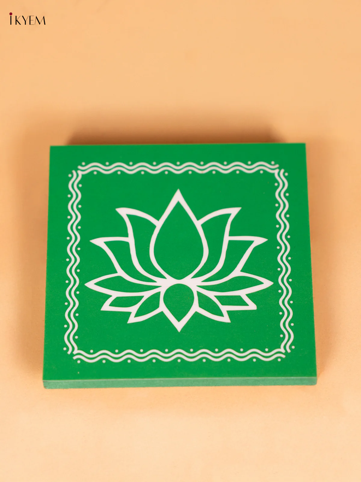 Lotus Wooden Square Manai - Green - (4x4) Inches - KN12134 - Image 2