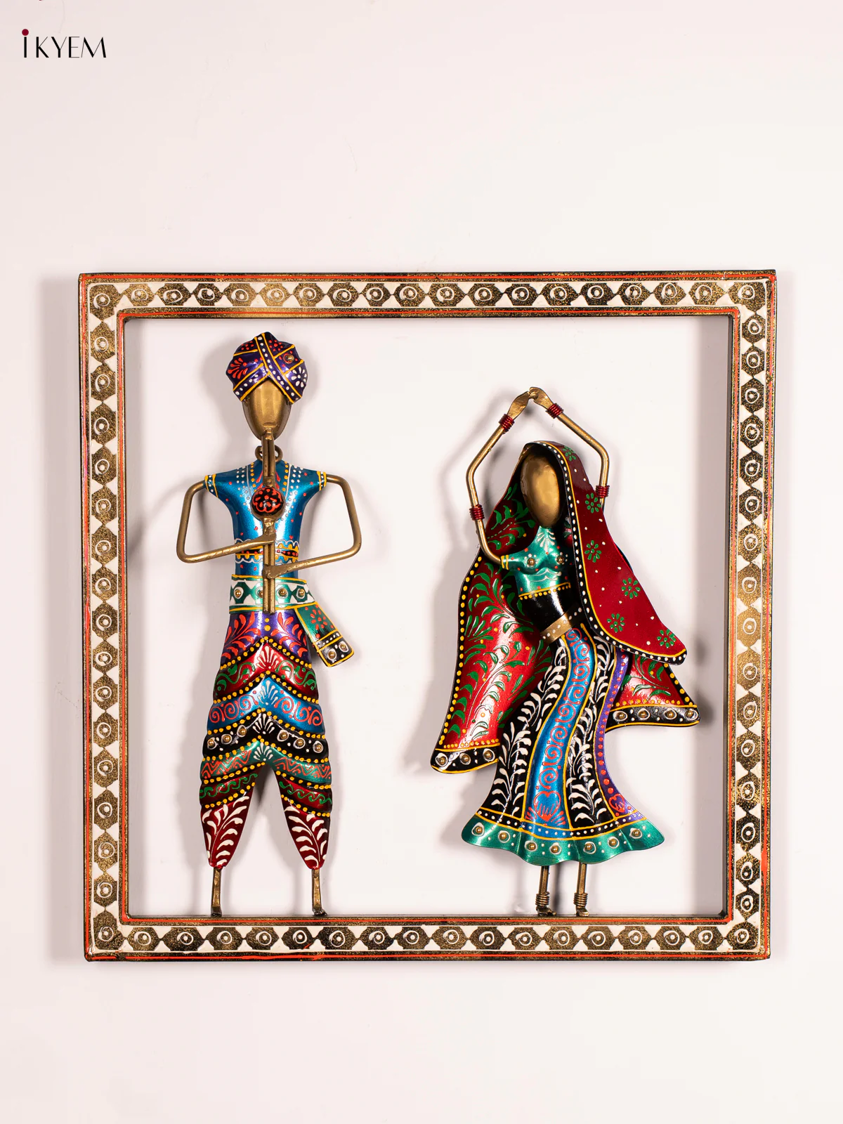 Hand-Painted Metal Dancing Couple Wall Frame - 15 Inch - KN12137