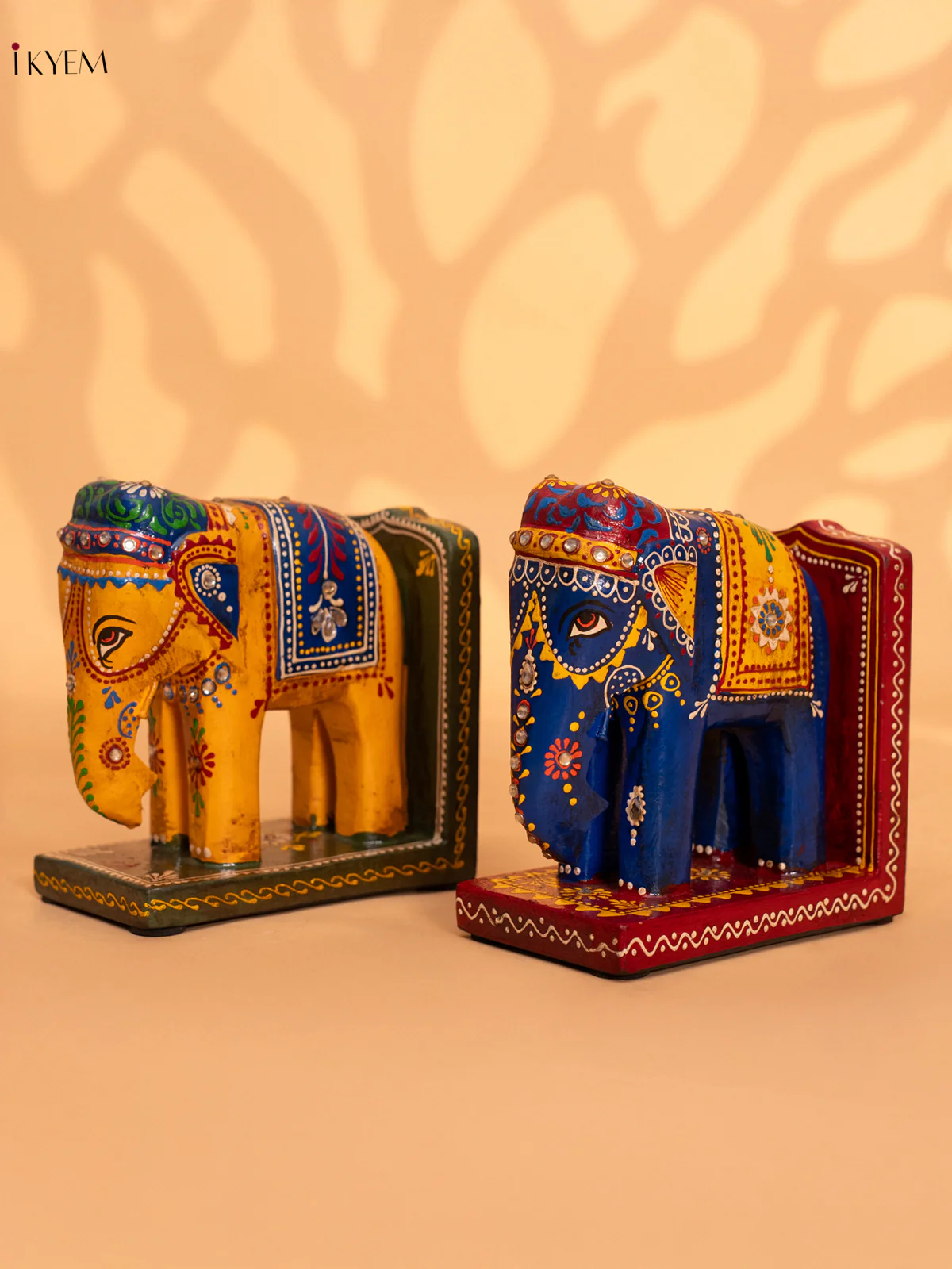 Hand-Painted Wooden Decorative Elephant Bookend - 7 Inch - KN12141