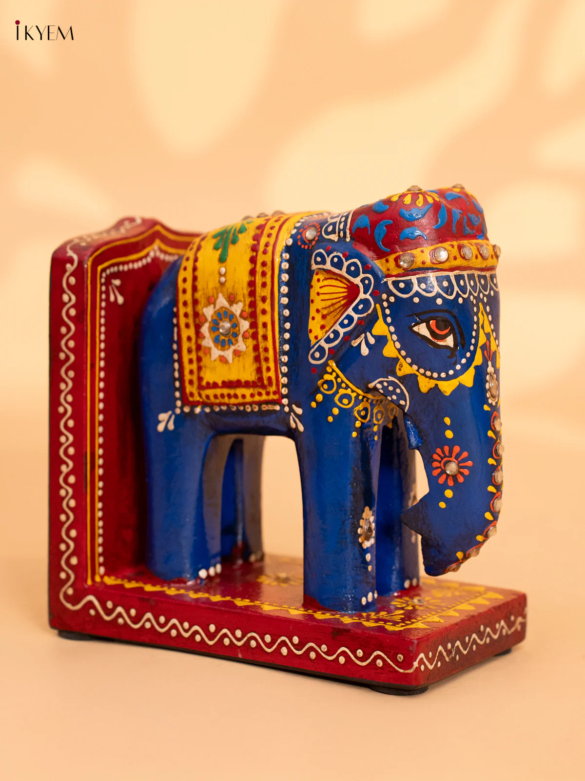 Hand-Painted Wooden Decorative Elephant Bookend - 7 Inch - KN12141 - Image 2
