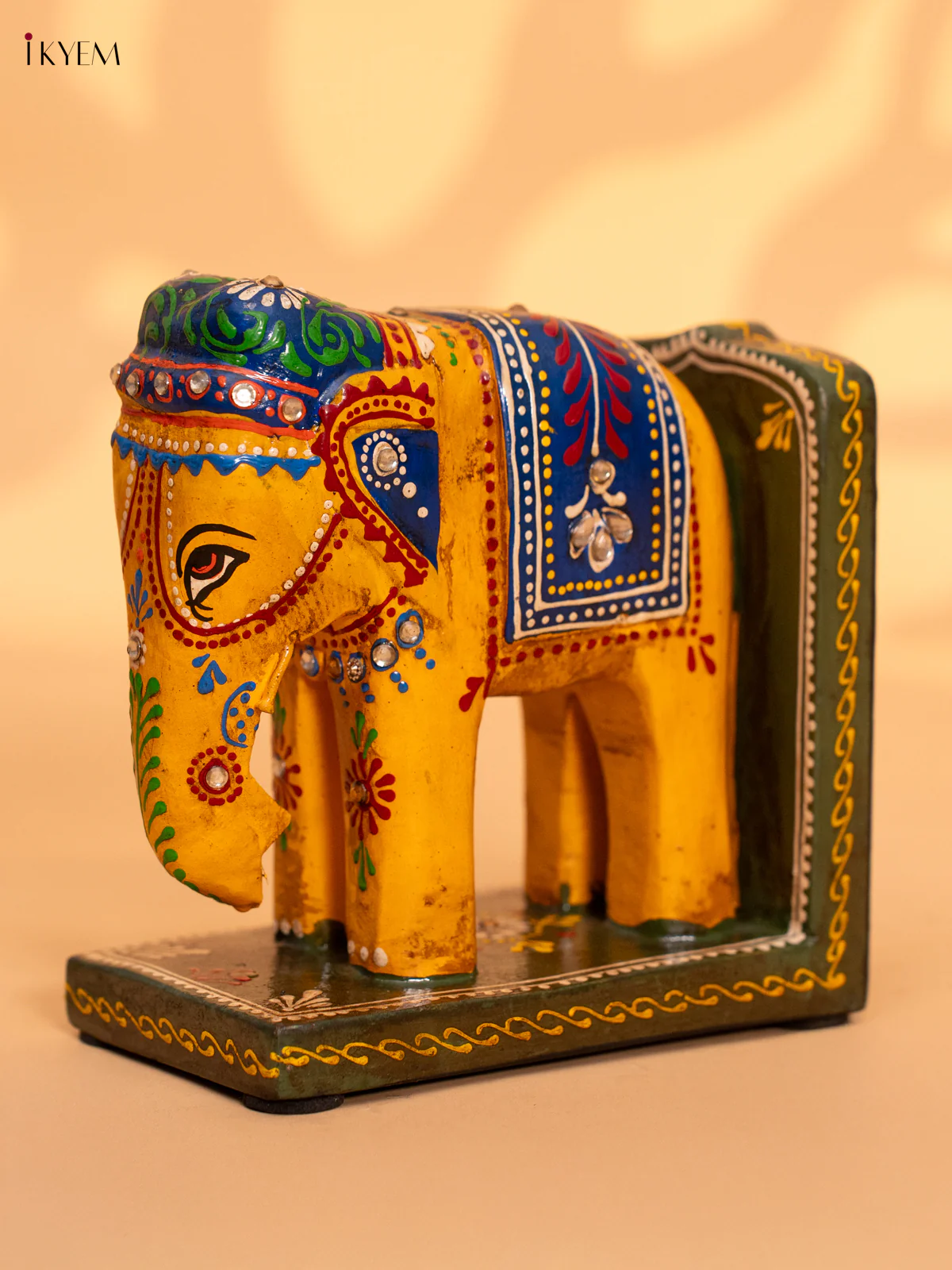 Hand-Painted Wooden Decorative Elephant Bookend - 7 Inch - KN12141 - Image 3