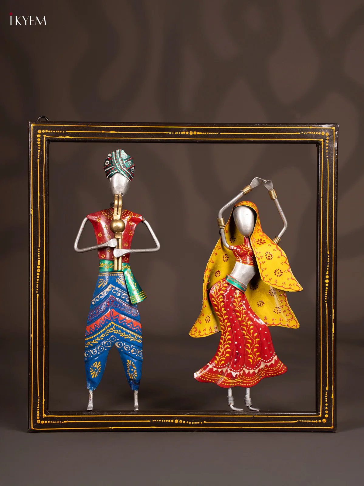 Hand-Painted Metal Dancing Couple Wall Frame - 15 Inch - KN12143