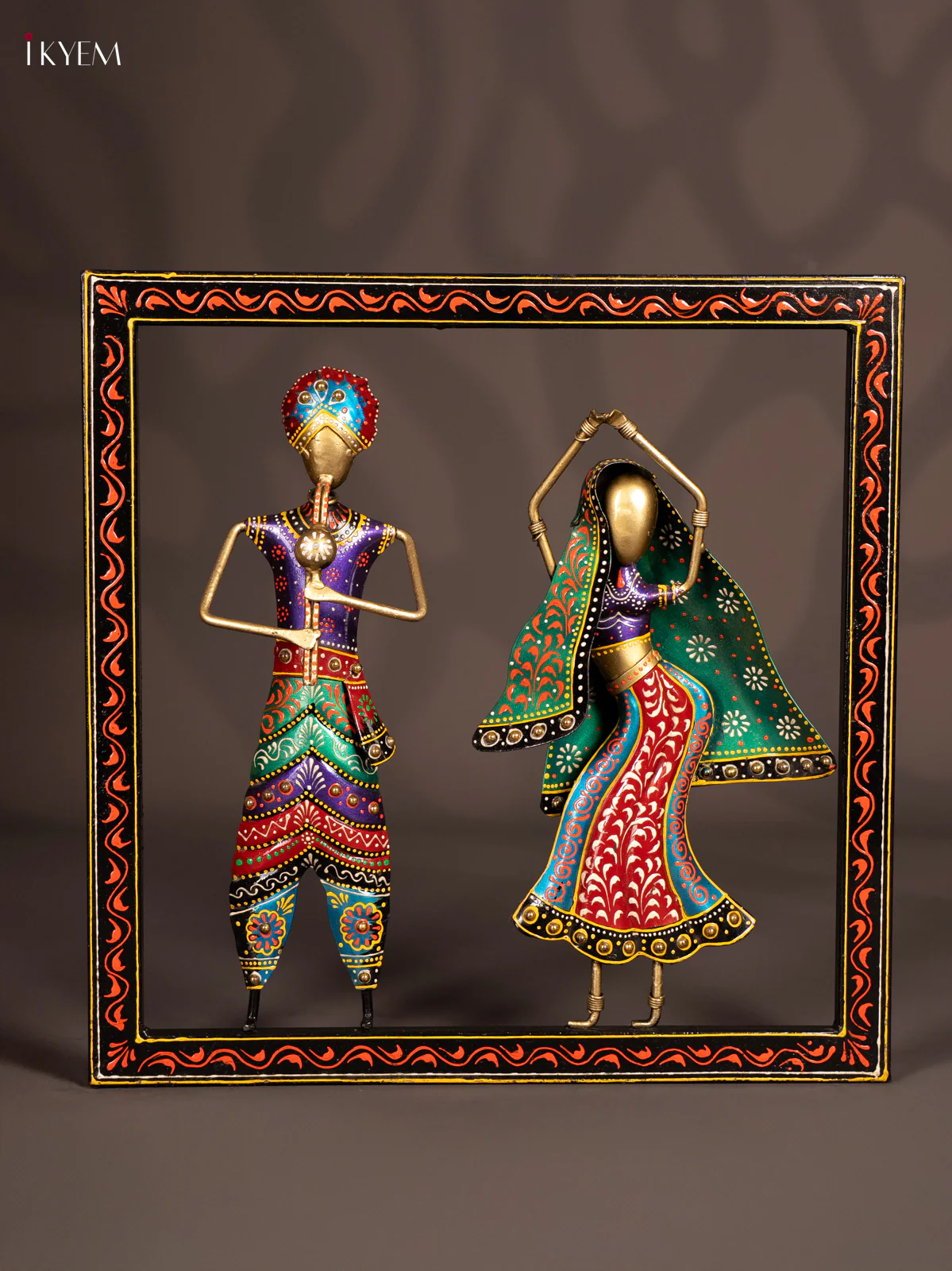 Hand-Painted Metal Dancing Couple Wall Frame - 15 Inch - KN12144