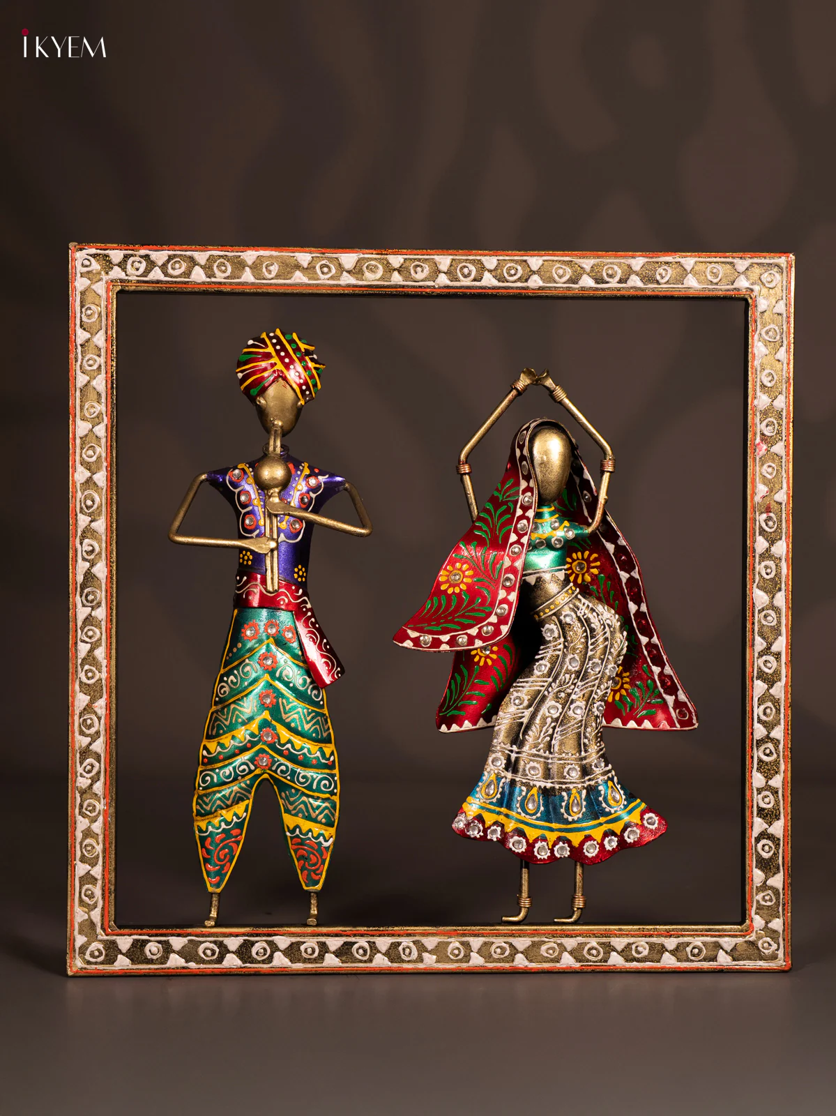 Hand-Painted Metal Dancing Couple Wall Frame - 15 Inch - KN12145