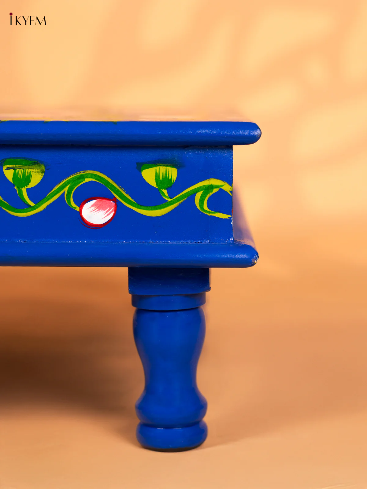 Lotus Hand Painted Wooden Bajot - Blue - 15 Inches - KN15115 - Image 3