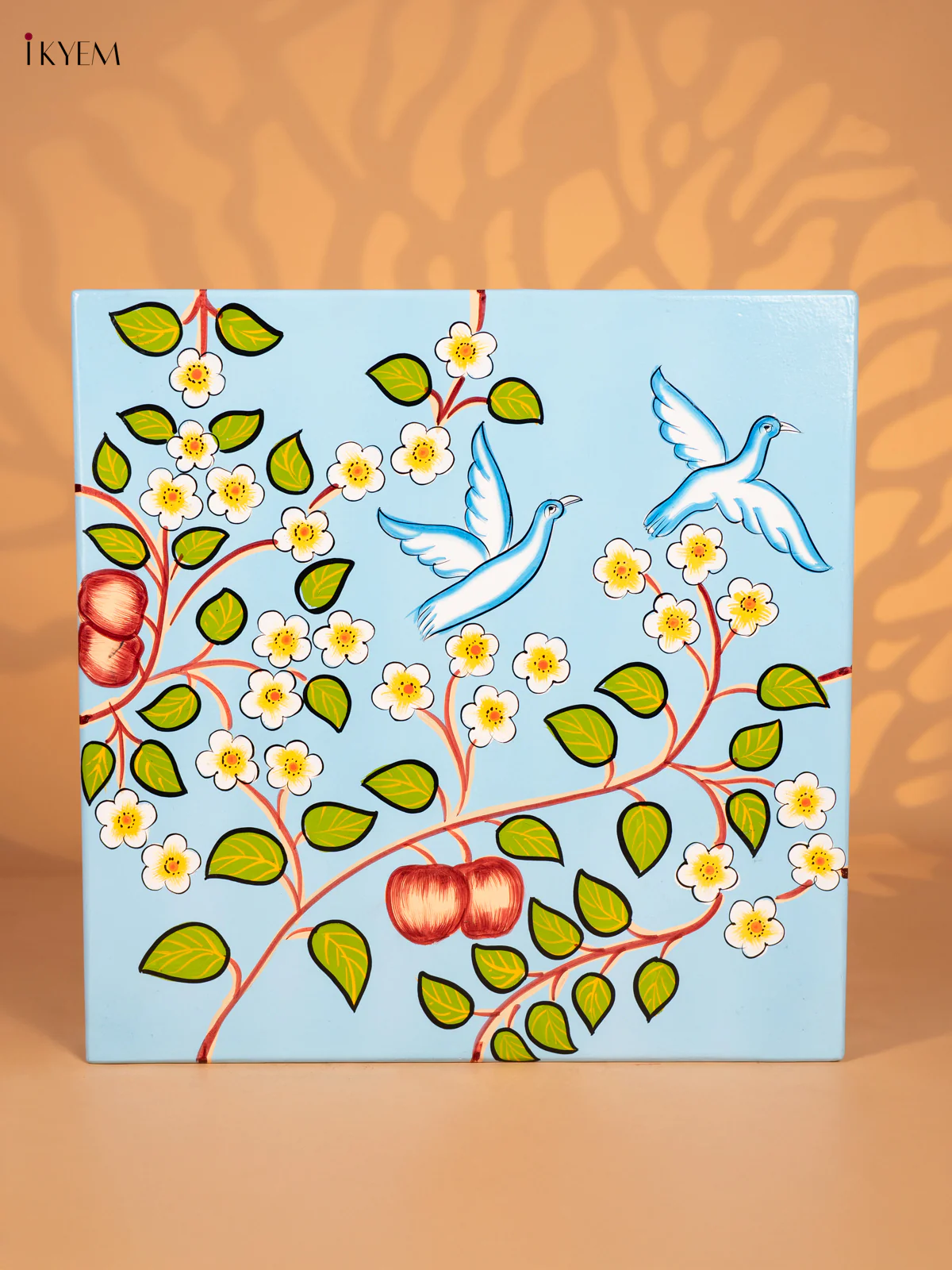 Bird Hand-Painted Wooden Bajot - Sky Blue - 18 Inches - KN15119 - Image 2