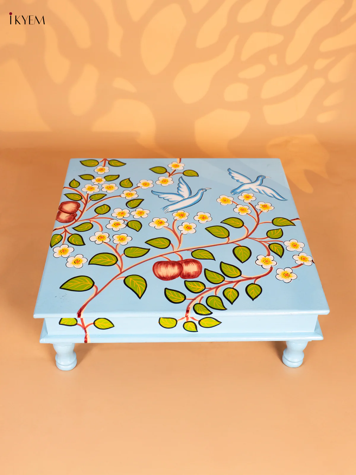 Bird Hand-Painted Wooden Bajot - Sky Blue - 18 Inches - KN15119 - Image 4