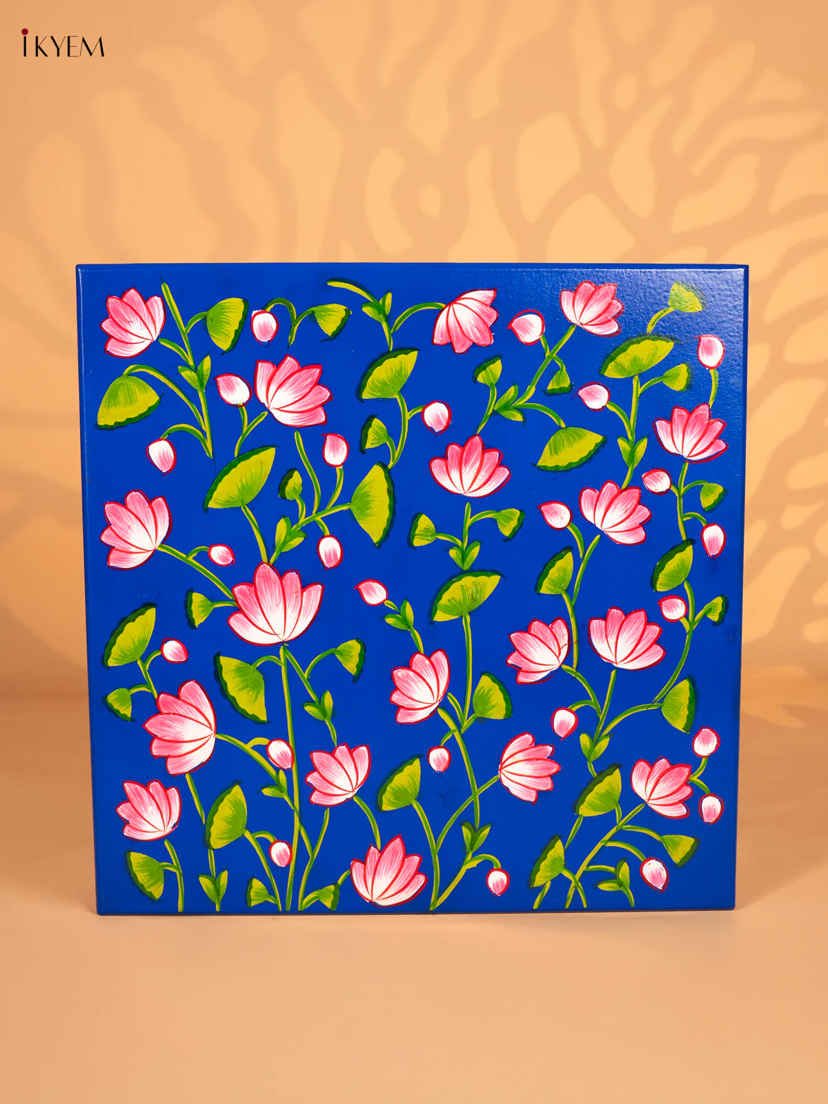 Lotus Hand-Painted Wooden Bajot - Blue - 18 Inches - KN15122 - Image 2