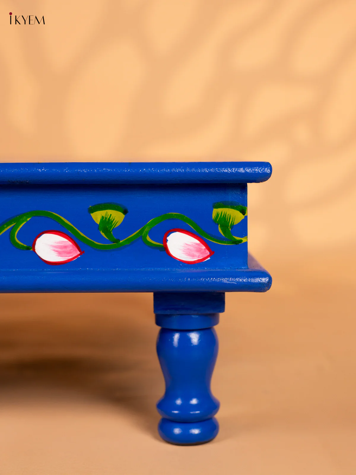 Lotus Hand-Painted Wooden Bajot - Blue - 18 Inches - KN15122 - Image 3