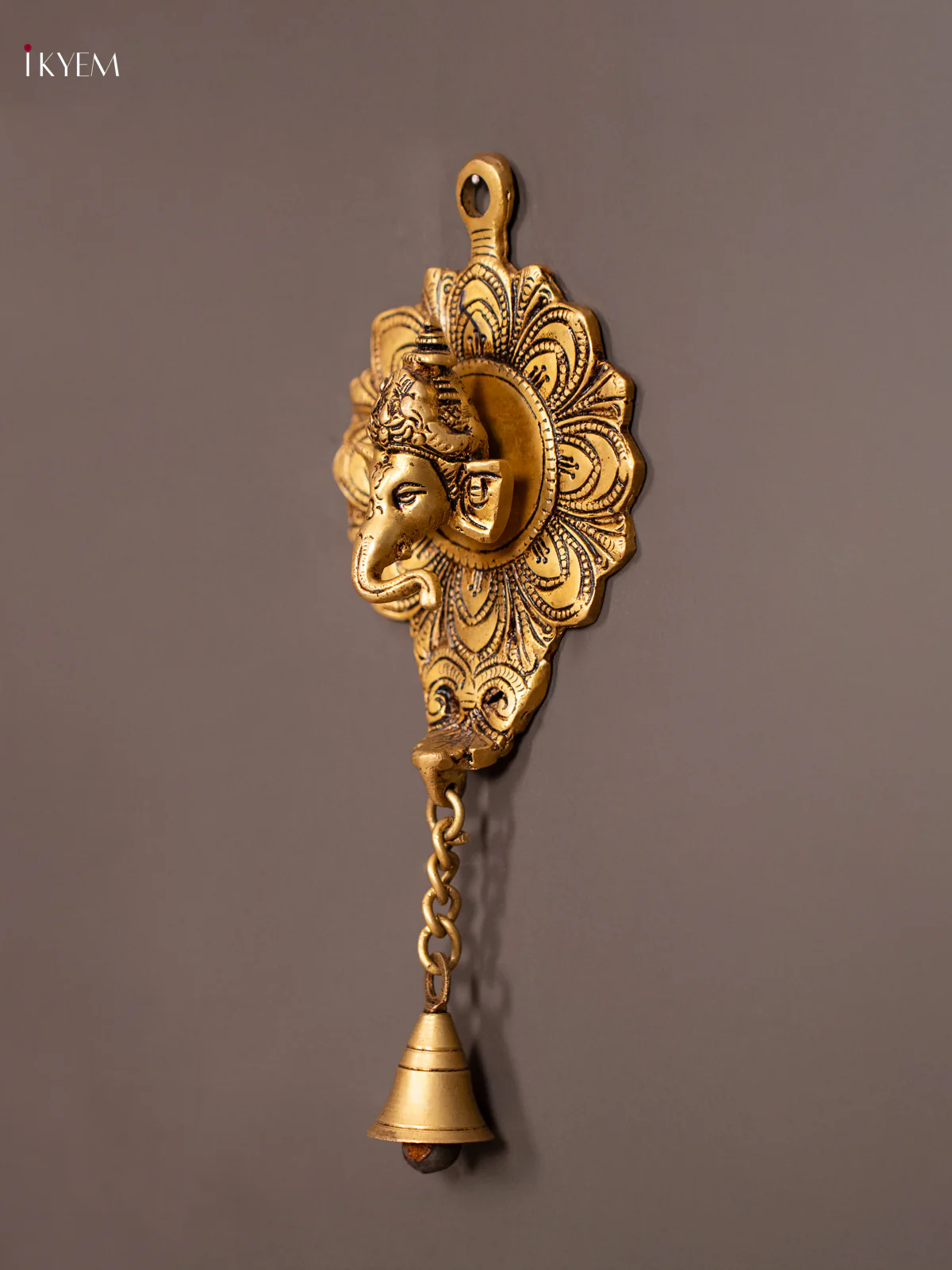 Brass Ganesha Wall Hanging with Bell - 9 Inch - KN16111 - Image 4