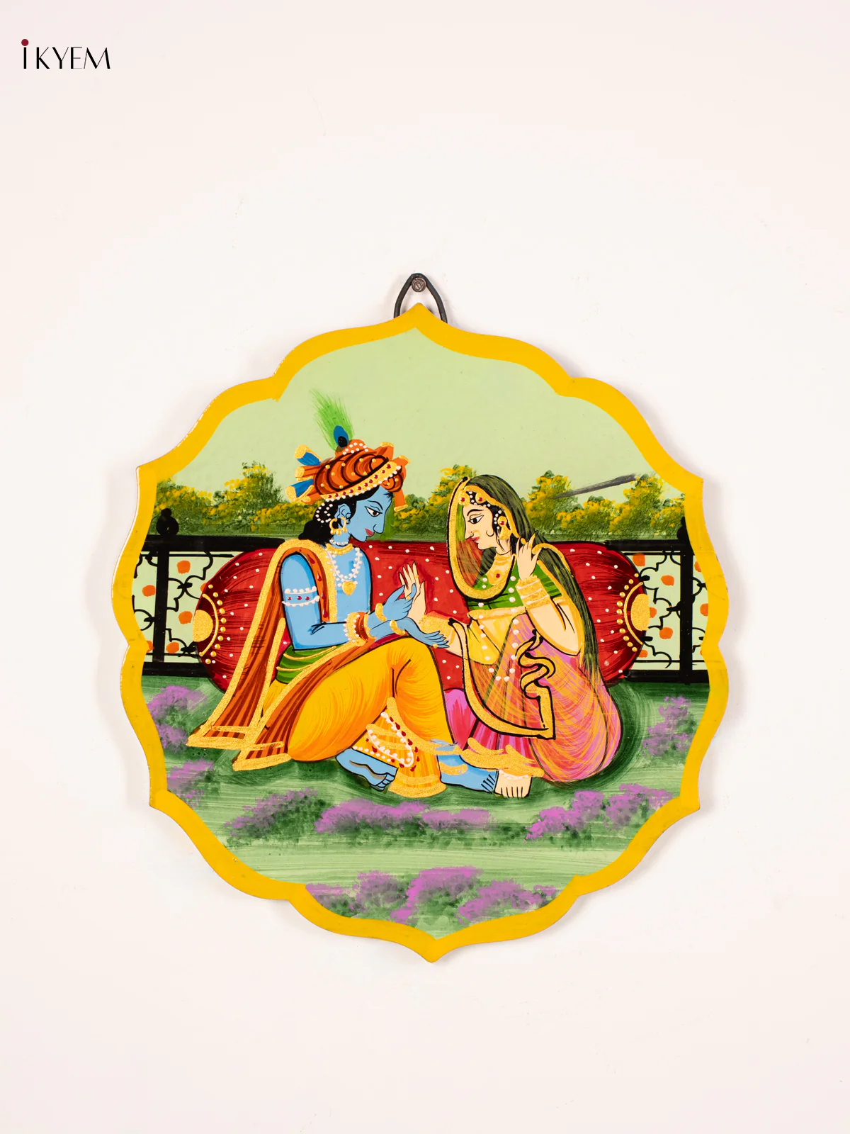 Hand-Painted Wooden Radha krishna Wall Plate - 10.5 Inch - KN17115