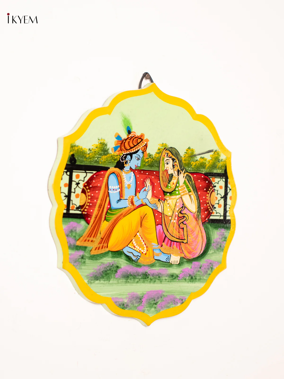 Hand-Painted Wooden Radha krishna Wall Plate - 10.5 Inch - KN17115 - Image 2
