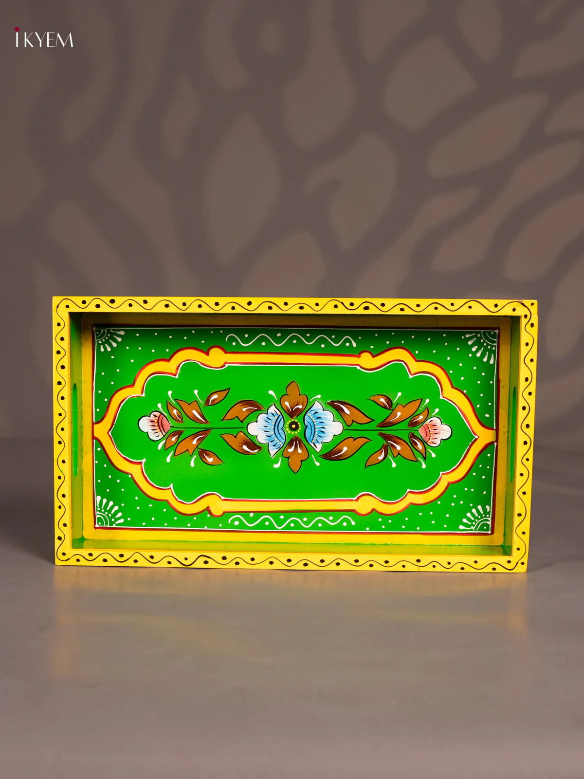 Hand-Painted Wooden Rectangular Tray - Green - (14×8) Inch - KN17117 - Image 2