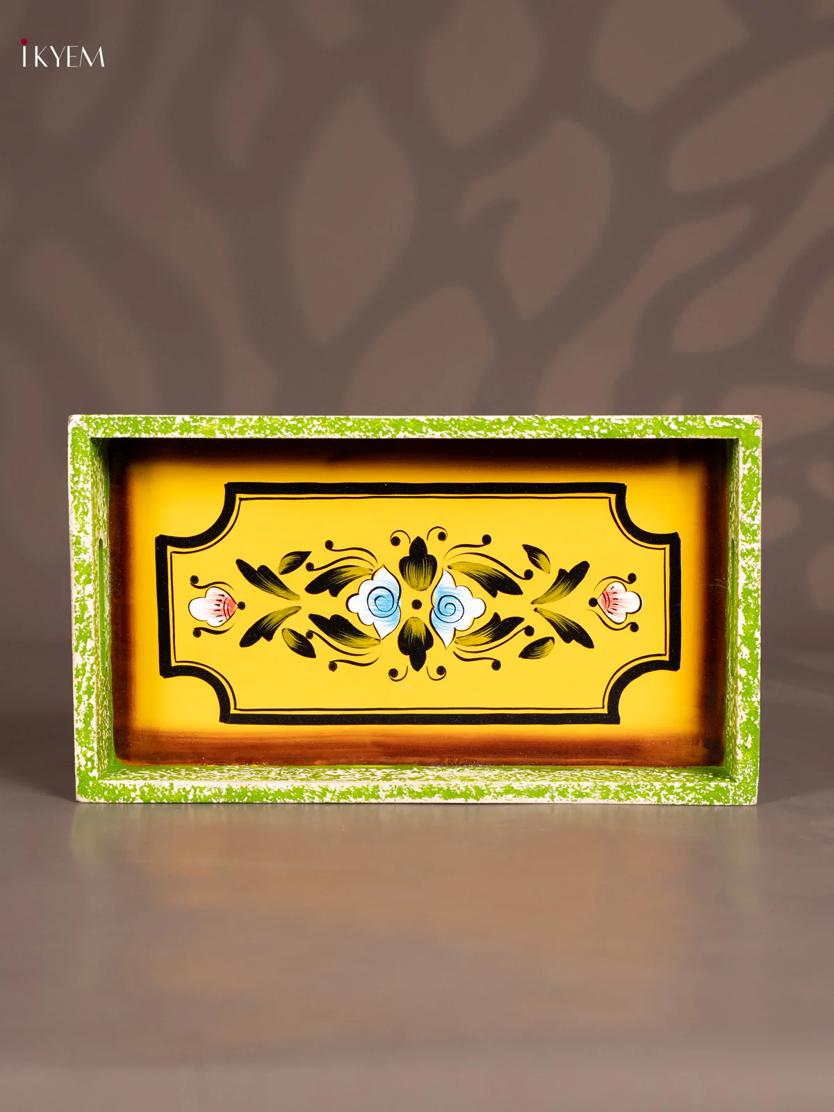 Hand-Painted Wooden Rectangular Tray - Green & Yellow - (14×8) Inch - KN17119 - Image 2