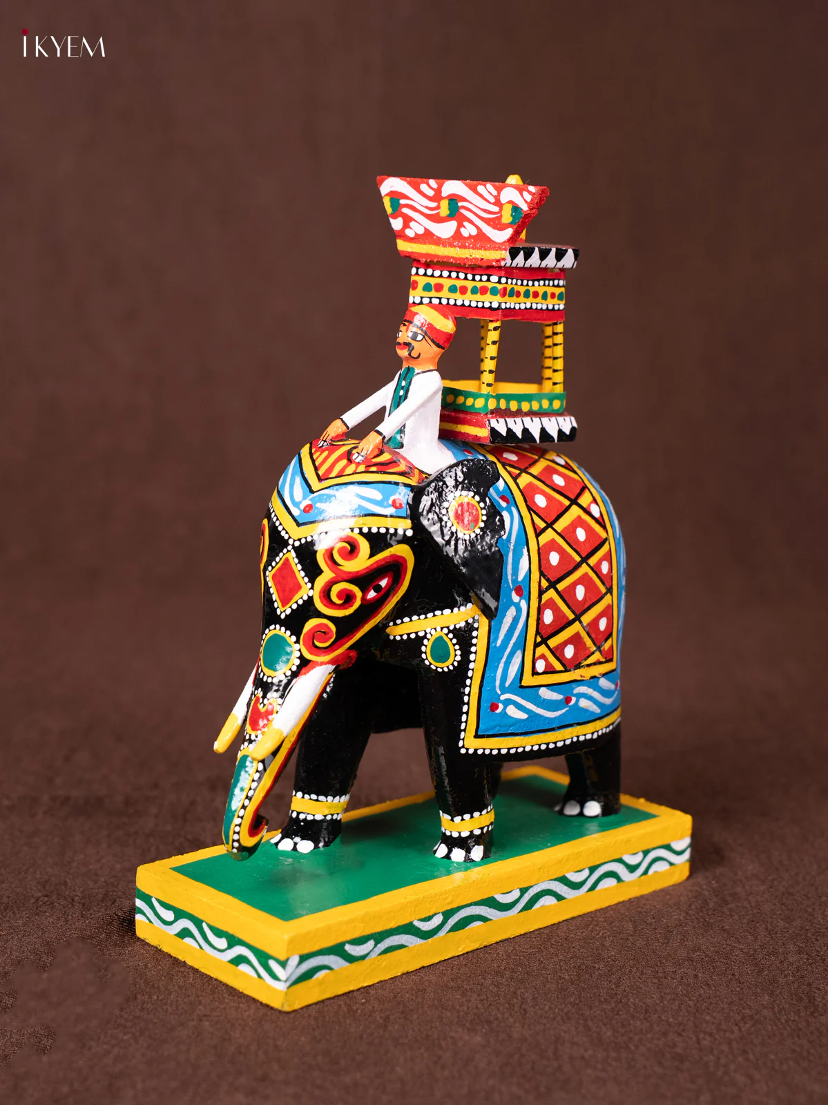 Wooden Kondapalli Hand Painted Elephant Maharaj Ambari Handmade Toy - Blue - KN20111