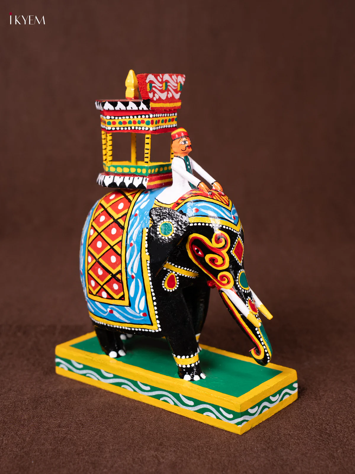 Wooden Kondapalli Hand Painted Elephant Maharaj Ambari Handmade Toy - Blue - KN20111 - Image 3