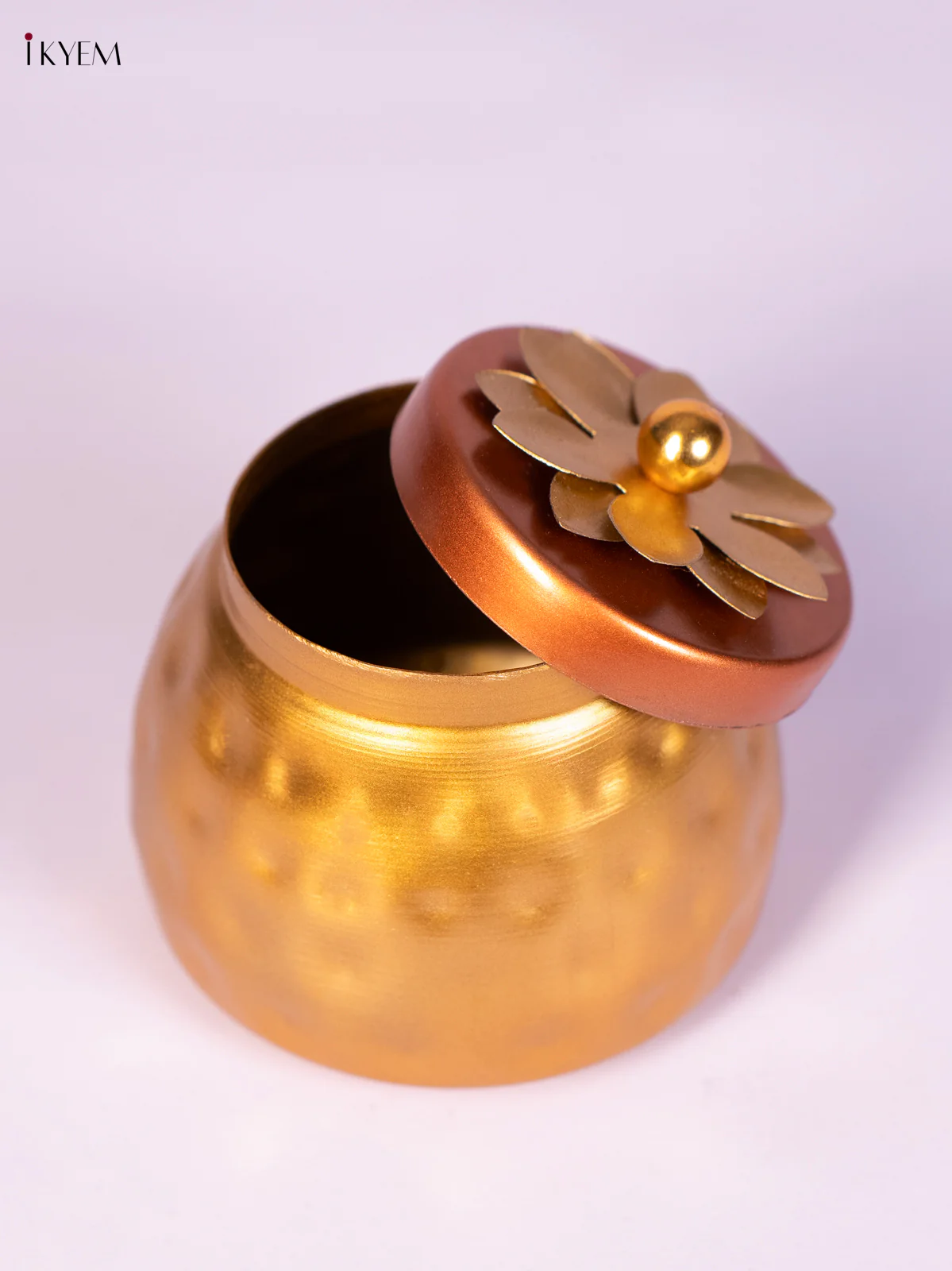 Gold Plated Dry Fruit Jar with Floral Embossed Lid - 3.5 Inches  - KN22113 - Image 2