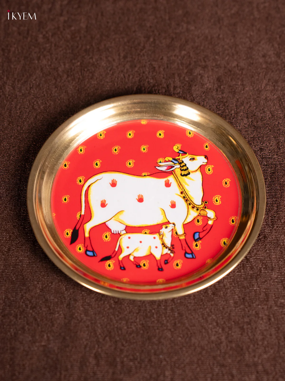 Digital Printed Brass Plate - Cow & Calf - Red - 6 Inches - KN26112