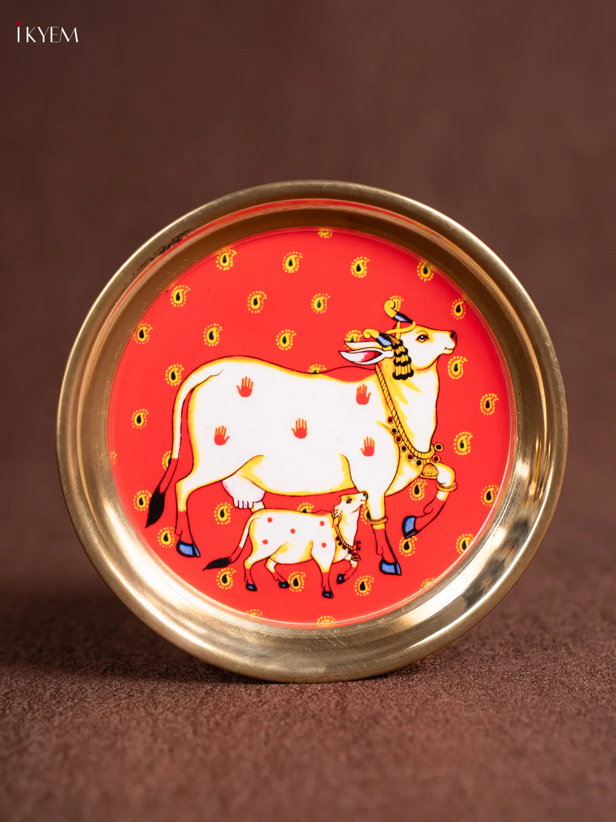 Digital Printed Brass Plate - Cow & Calf - Red - 6 Inches - KN26112 - Image 2