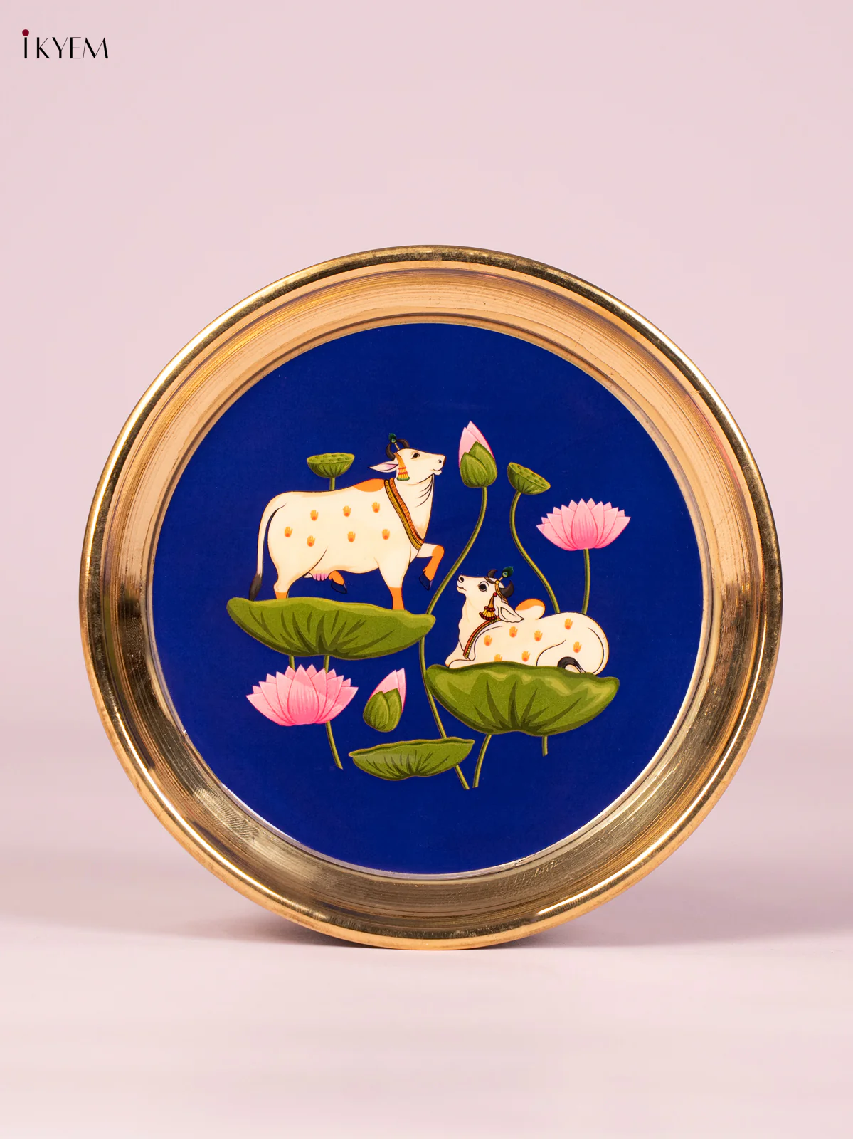 Dual Cow Digital Printed Brass Plate - Blue - 6 Inch - KN26117
