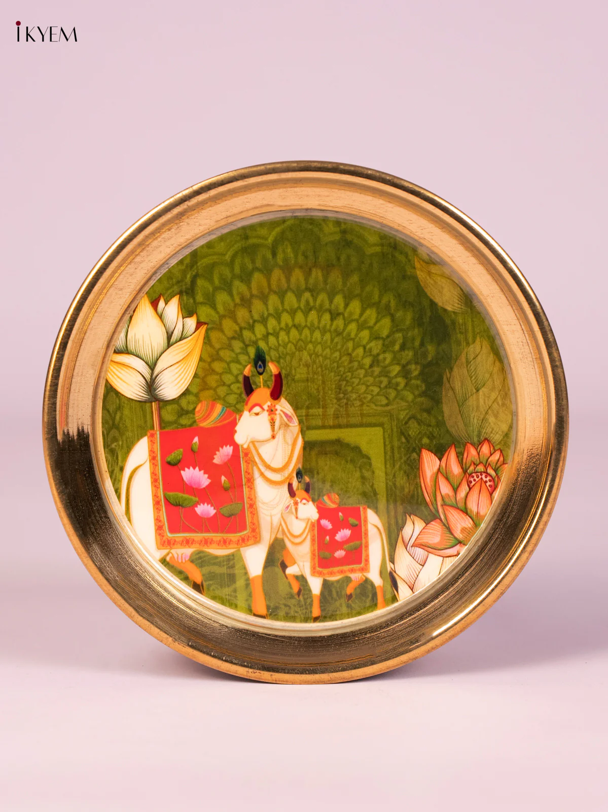 Cow & Calf Digital Printed Brass Plate - Green - 6 Inch - KN26120