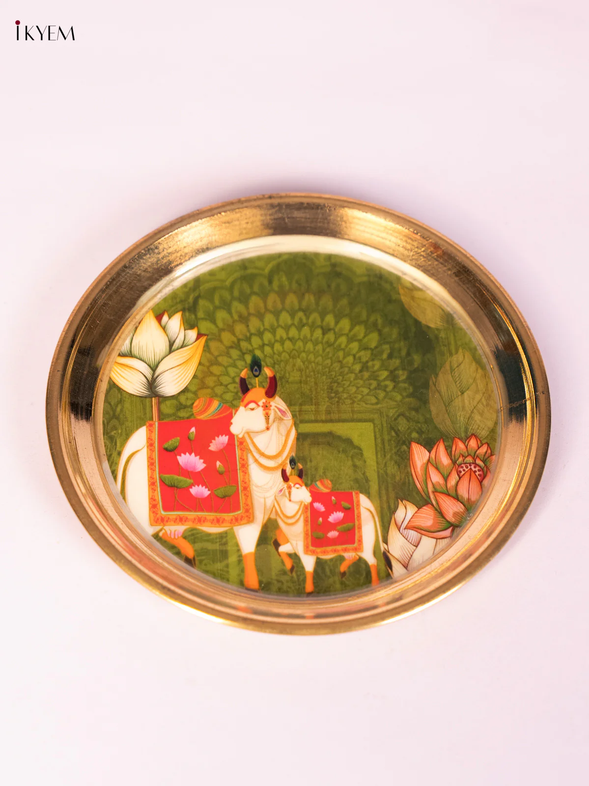 Cow & Calf Digital Printed Brass Plate - Green - 6 Inch - KN26120 - Image 2