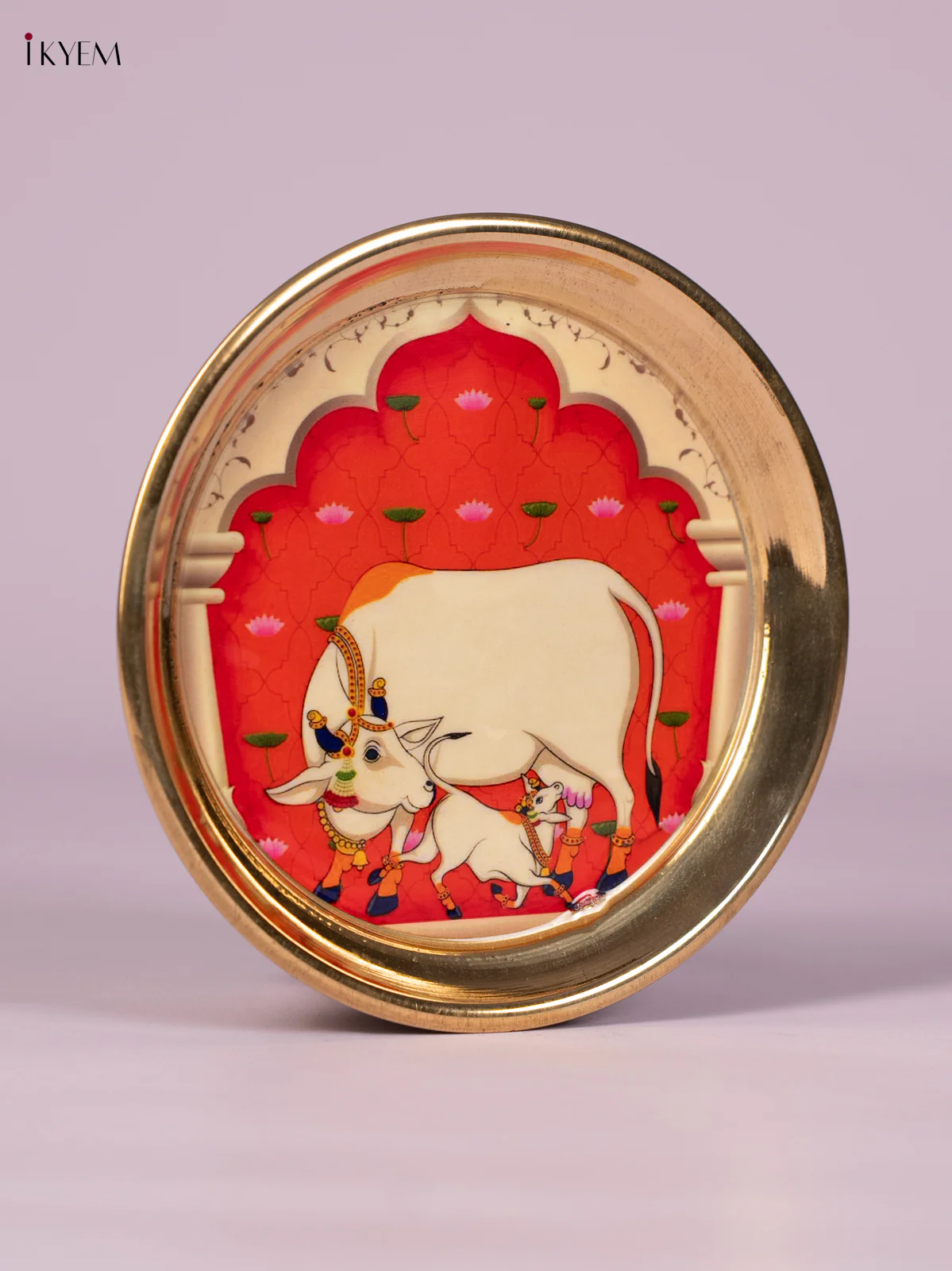 Cow & Calf Digital Printed Brass Plate - Orange - 6 Inch - KN26123 - Image 3