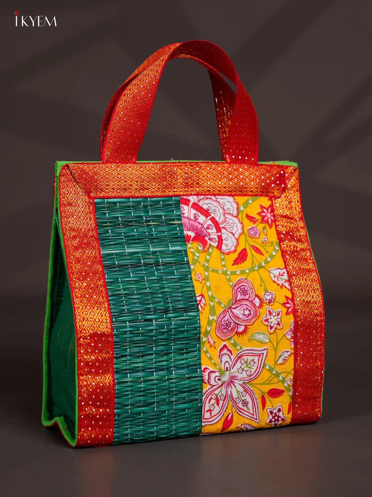 Floral design Korai Bag With Zari Border - Green - 9 Inch - KN28111 - Image 2