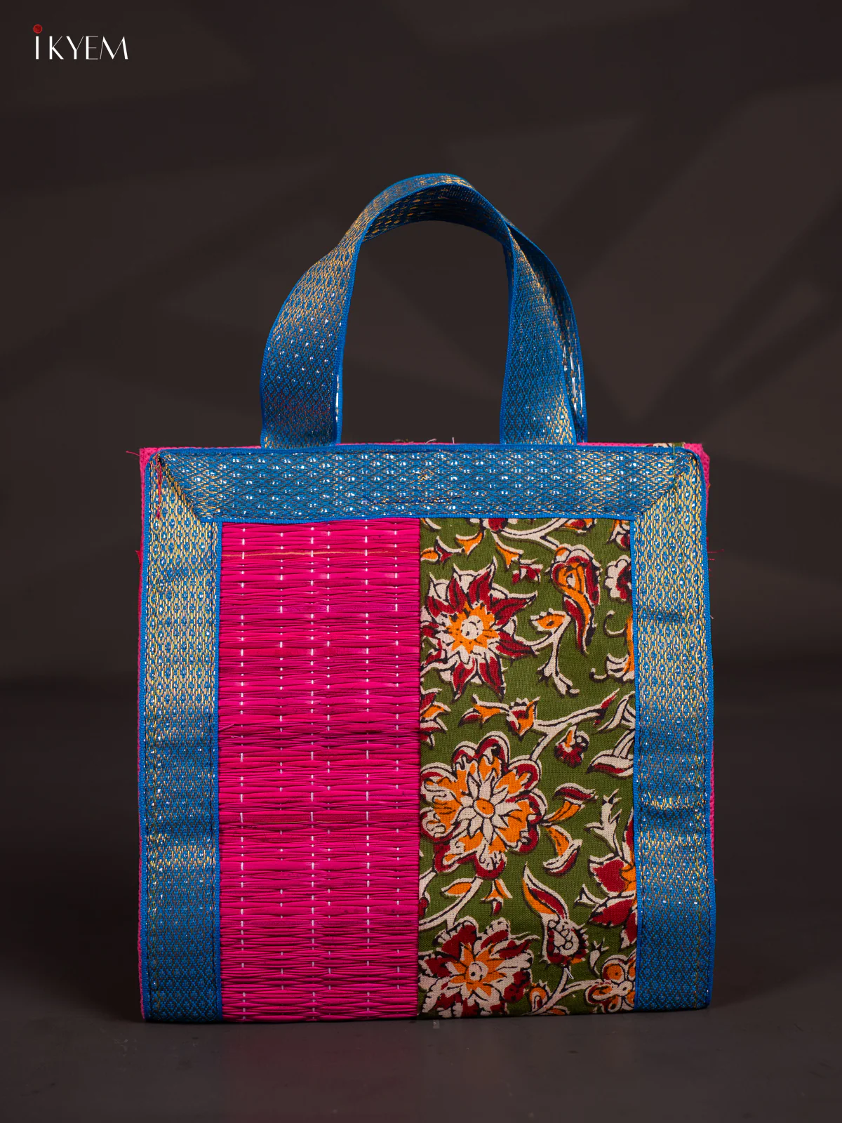 Flower Design Korai Bag With Zari Border - Pink - 9 Inch - KN28119
