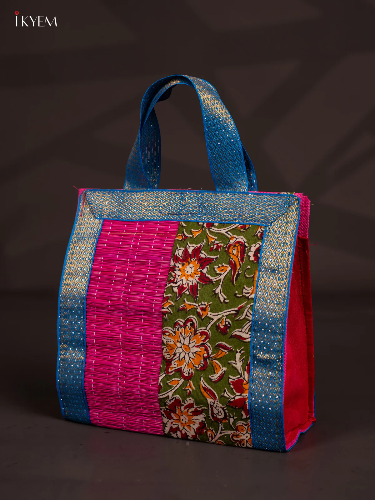 Flower Design Korai Bag With Zari Border - Pink - 9 Inch - KN28119 - Image 3