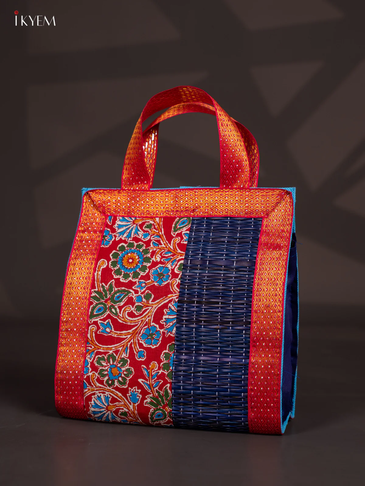 Flower Design Korai Bag With Zari Border - Blue - 9 Inch - KN28122 - Image 3